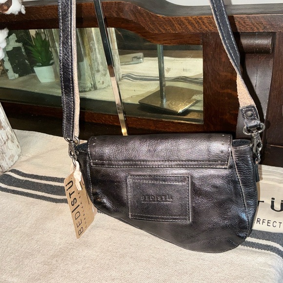 Bed Stu Distressed Black Leather Crossbody Bag - Picture 8 of 15
